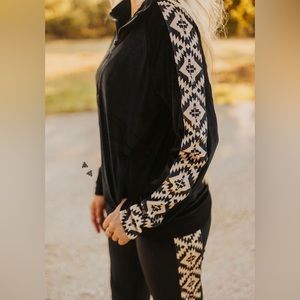 Black and Tan Geometric Pattern Women's Top